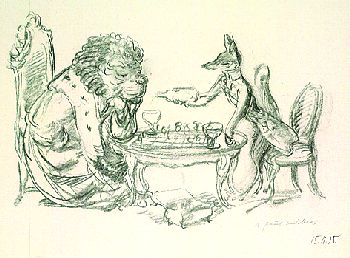 A. Paul Weber - Löwe und Fuchs beim Schach