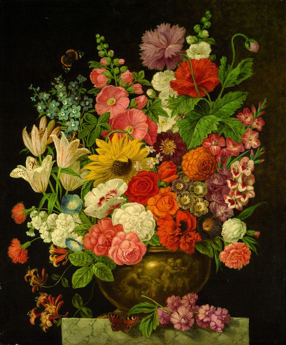  Englischer Stillebenmaler - Arrangement von Sommerblumen in Prunkschale