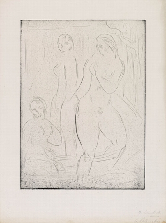 Wilhelm Lehmbruck - Drei weibliche Akte, zwei stehend, einer sitzend
