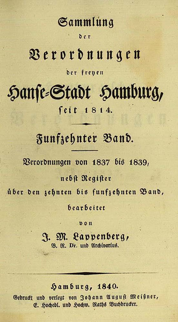   - Sammlung Verordnungen Hamburg, 12 Bde. 1840.