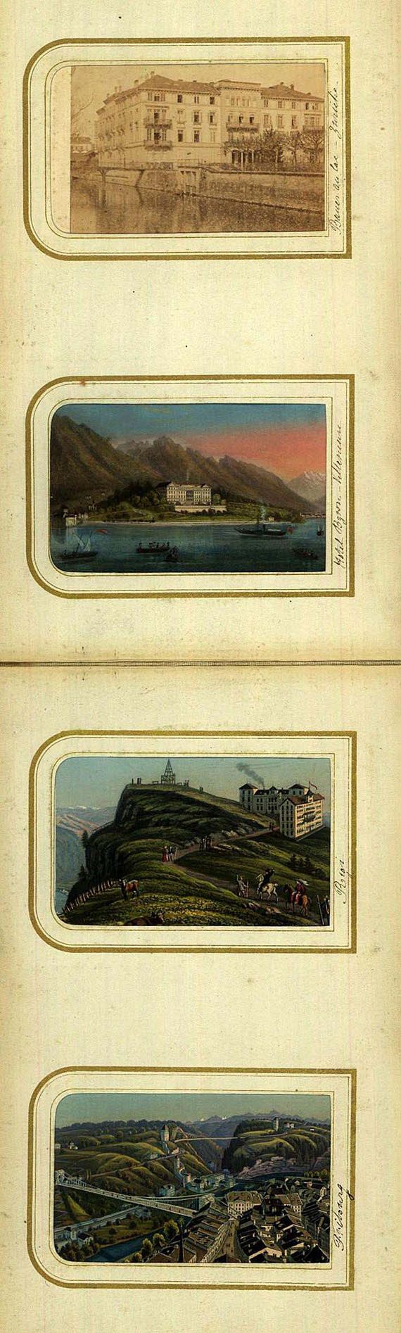  Fotografie - Album Fotografien/Aquatinten Schweiz u. Italien. Um 1870-80.