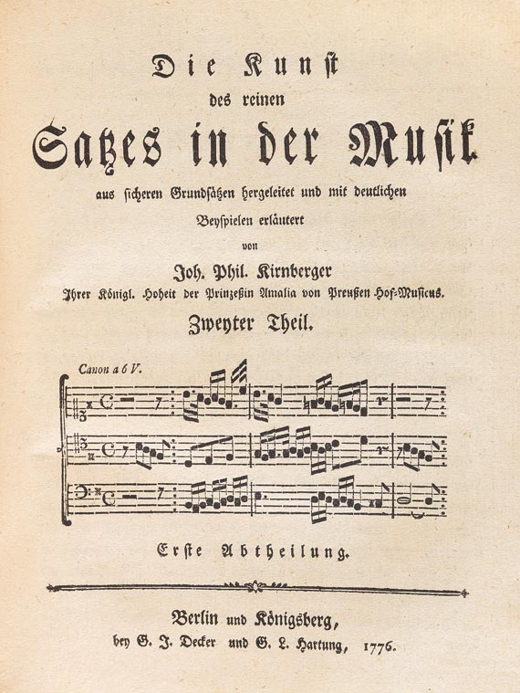  Musik - Kirnberger, Johann Phillip, Die Kunst der Musik 1774, 2 Tle. + Anhang - Altre immagini