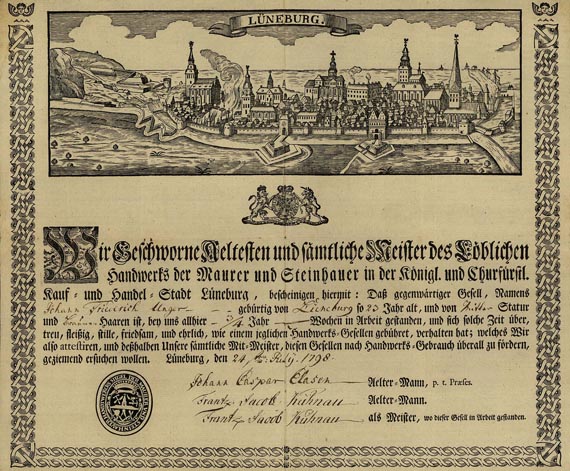 Handwerkskundschaft - 1 Bl. Handwerkskundschaft Lüneburg. 1798
