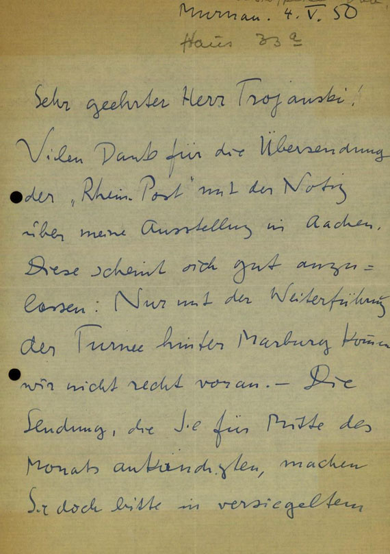 Gabriele Münter - 1 Autograph. 1950.