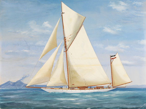 Antonio de Simone - Yacht "Navahoe" unter der Flagge des Kaiserlichen Kieler Yachtclubs vor Neapel