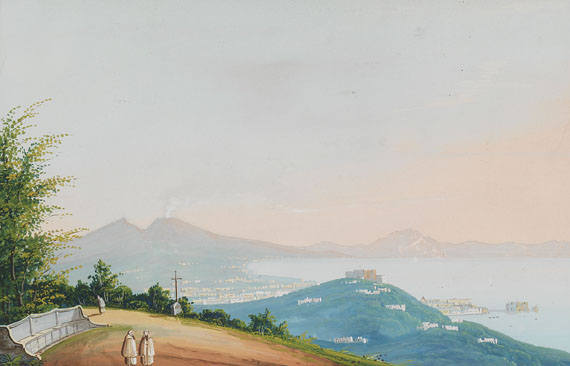  Italien - 2 Bll. Ansichten von der Bucht von Neapel (Gouachen).