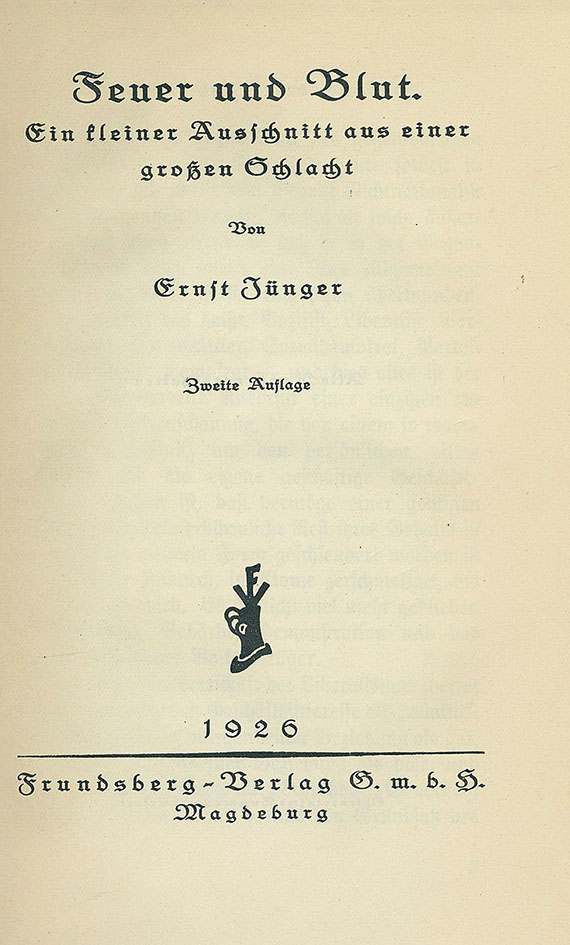 Ernst Jünger - Feuer und Blut. 1926.