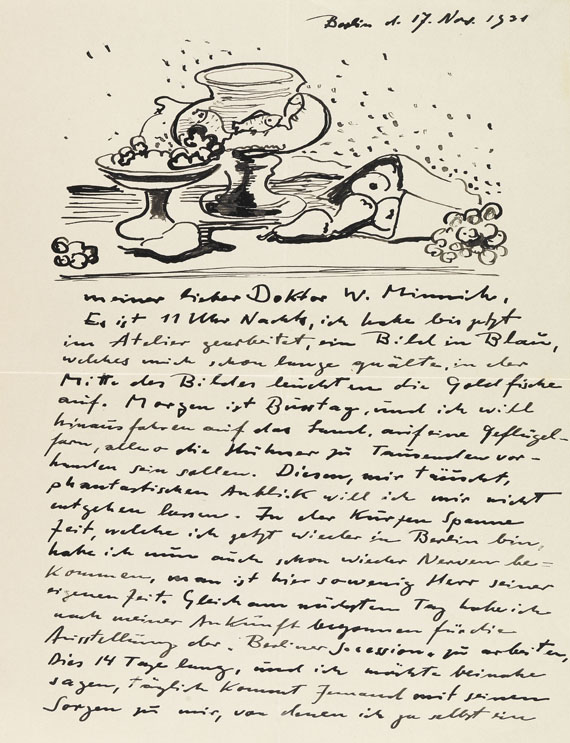 Hermann Max Pechstein - Brief mit Zeichnung (Berlin 1931).