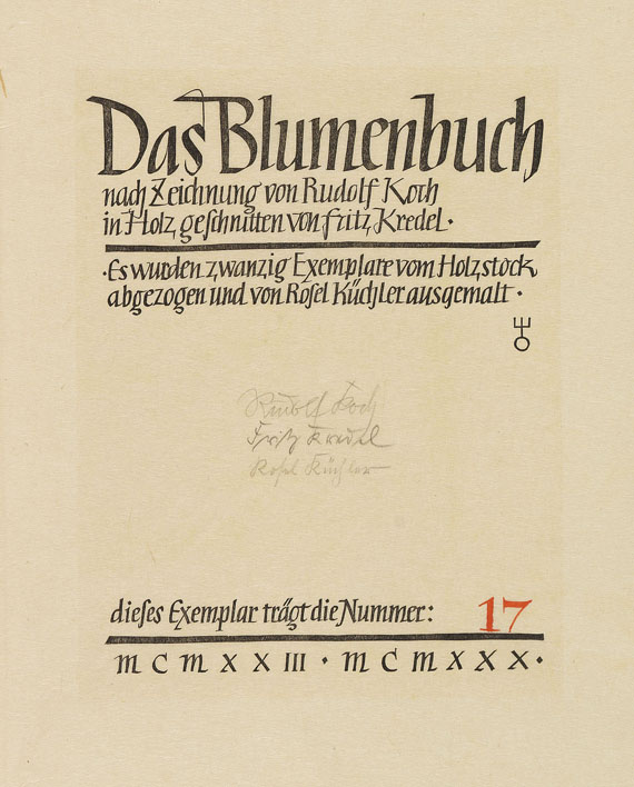 Rudolf Koch - Das Blumenbuch. 12 Mappen. 1923-30. Ex. der Luxusausgabe. - Altre immagini