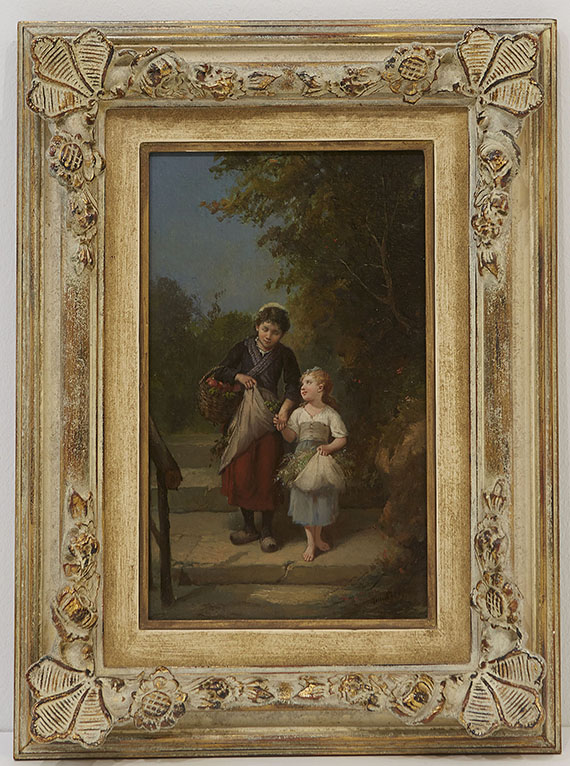François Louis Lanfant de Metz - Gemäldepaar: Heimkehr vom Garten. Das Vogelnest - Cornice