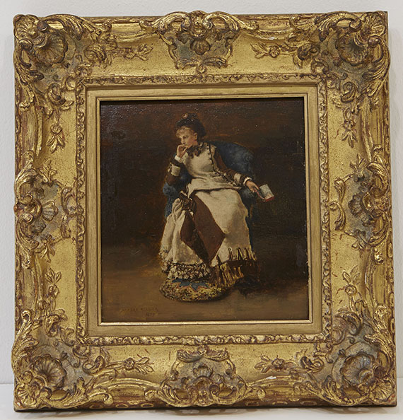 Albert von Keller - Sitzende Dame mit Buch - Cornice