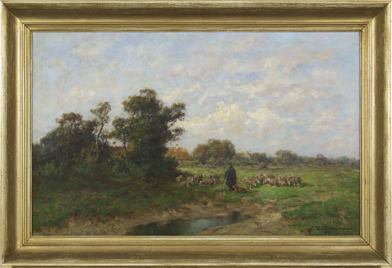 Désiré Thomassin - Schäfer mit seiner Herde am Dorfrand - Cornice