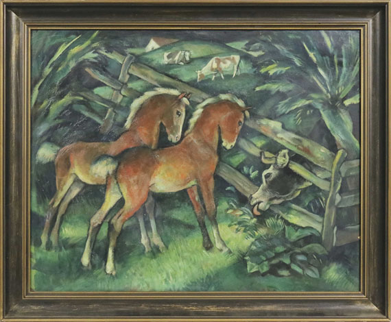 Harold Bengen - Zwei Fohlen und Kühe auf der Weide - Cornice
