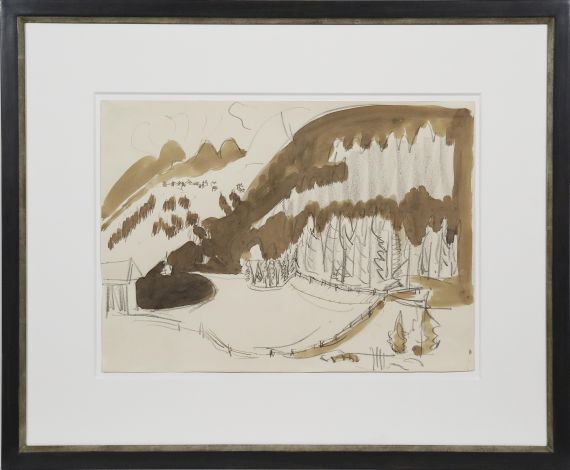 Ernst Ludwig Kirchner - Landschaft bei Davos (Berglandschaft im Winter, Bewaldete Berglandschaft) - Cornice