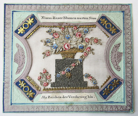  Album amicorum - Sammlung Gruß- und Glückwunschbillets, Stammbuchblätter. Um 1790-1890. In Ordner. - Altre immagini