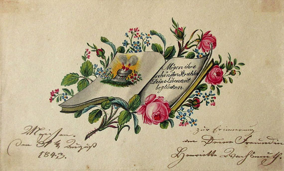 Album amicorum - Sammlung Gruß- und Glückwunschbillets, Stammbuchblätter. Um 1790-1890. In Ordner. - Altre immagini
