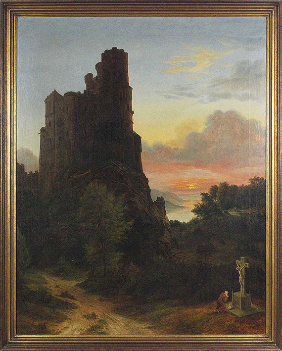 Josef Winkelirer - Romantische Landschaft mit Burg - Cornice