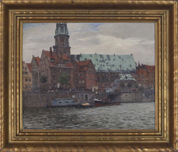 Friedrich Kallmorgen - Blick auf die St. Katharinenkirche in Hamburg - Cornice