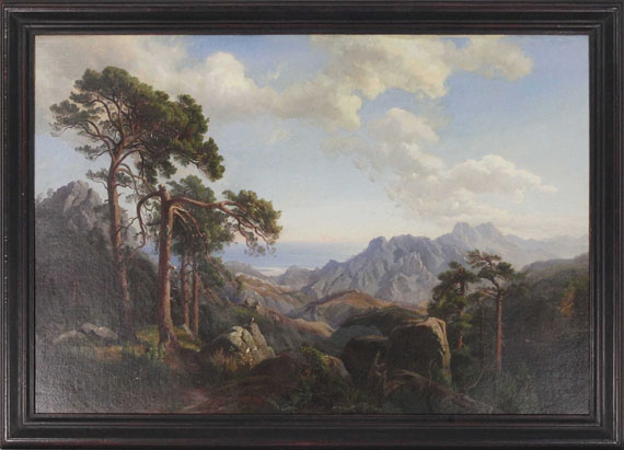 Carl Hummel - Aussicht vom Col di Sorba bei Vivario mit Pinien, Korsika - Cornice
