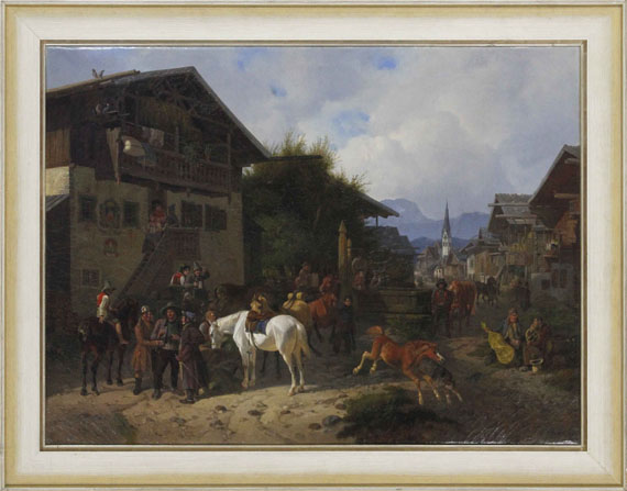 August Franz Schelver - Pferdemarkt in Partenkirchen - Cornice