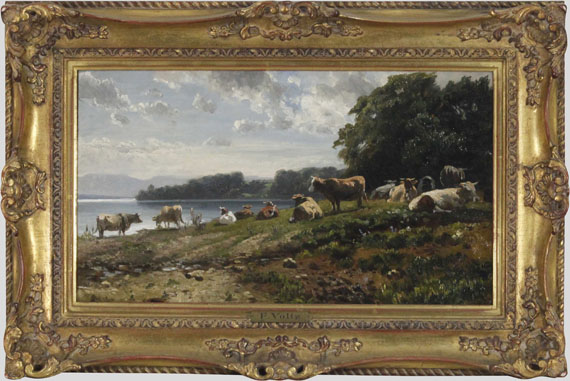 Friedrich Voltz - Kühe am Seeufer - Cornice