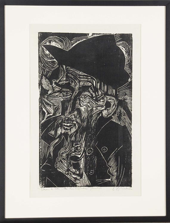 Ernst Ludwig Kirchner - Alter bärtiger Älpler in schwarzem Hut (Kaspar Cadiepolt) - Cornice