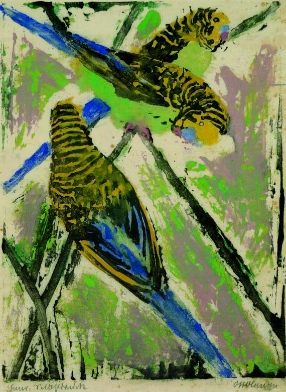 Otto Lange - Papageien (Drei Wellensittiche)