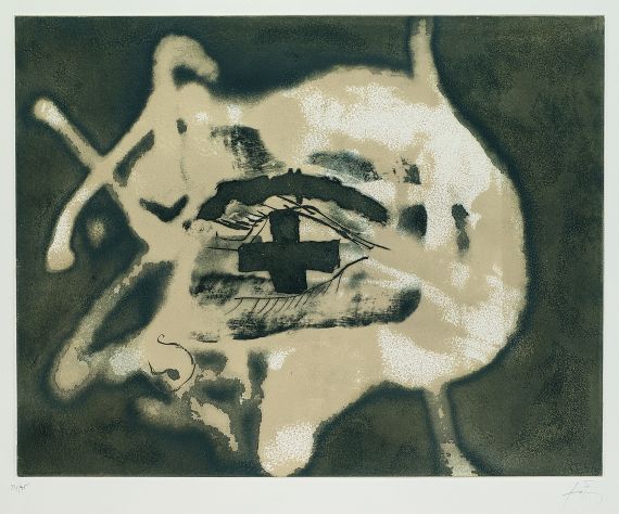 Antoni Tàpies - 2 sheets: X de tissu. Relief sable