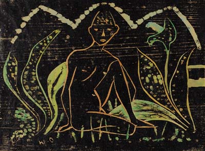 Otto Mueller - Knabe zwischen Blattpflanzen (Knabe im Schilf). 1912