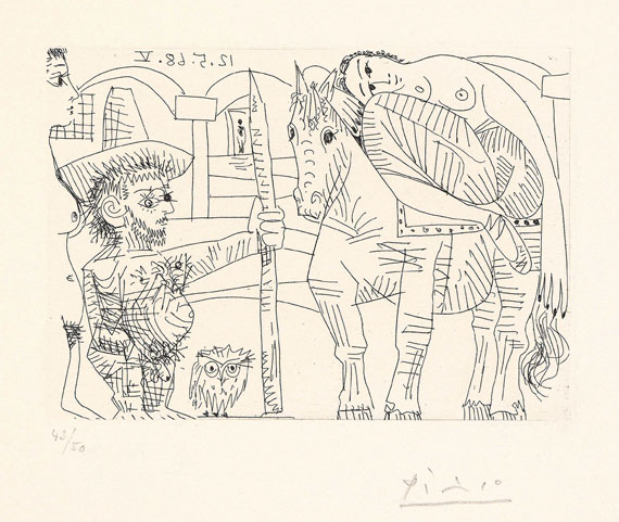 Pablo Picasso - Couple, hibou et odalisque à cheval (Le départ de la shunamite?)