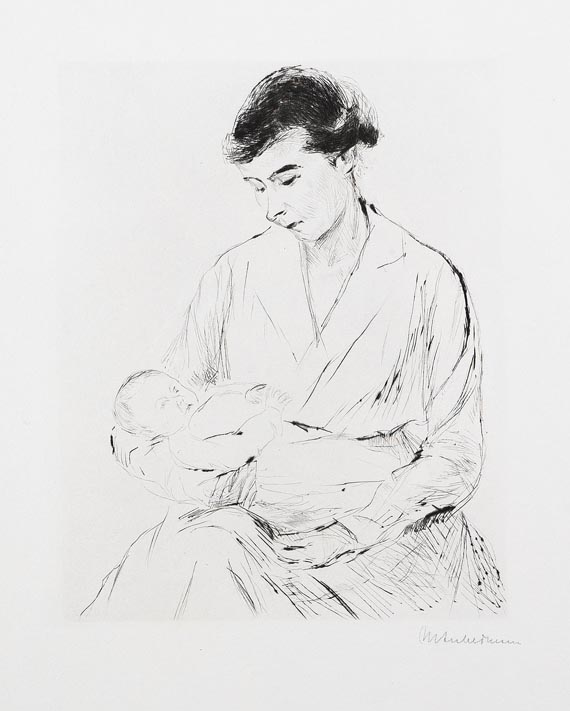 Max Liebermann - 2 Bll.: Mutter und Kind. Dame im Pelz, sitzend