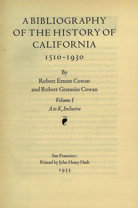 Robert Ernest Cowan - History of California. 4 Bde. 1933