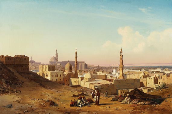 Max Schmidt - Ansicht von Kairo, im Vordergrund ruhende Araber