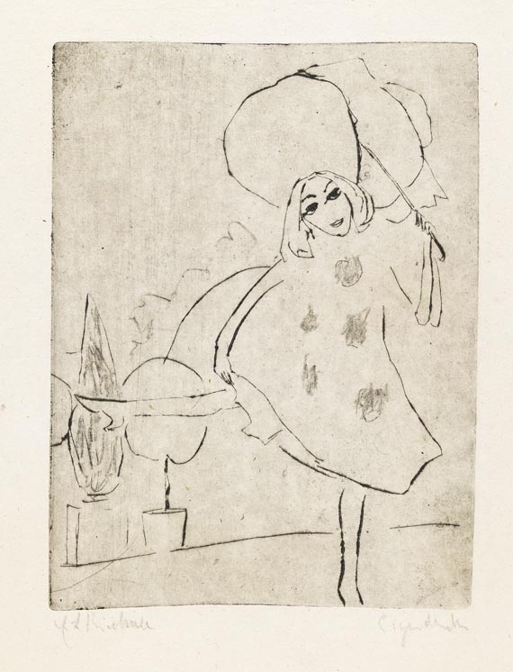 Ernst Ludwig Kirchner - Blonde Pippa in weißem Tanzkostüm mit Schirm