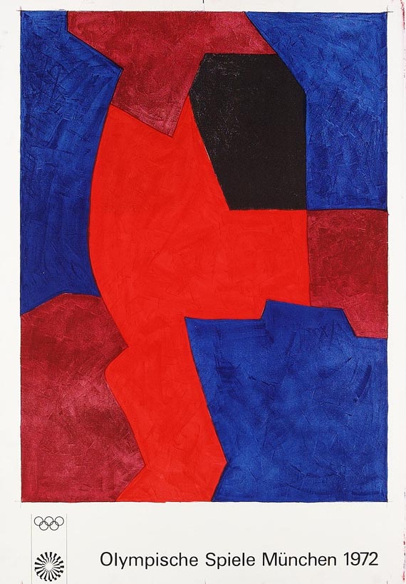 Serge Poliakoff - Plakat: Composition bleue, rouge et noire - Signatura