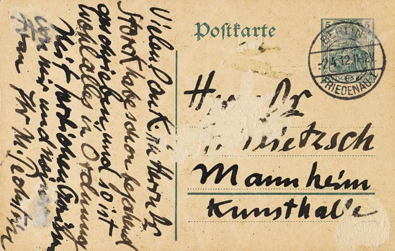 Hermann Max Pechstein - Eigh. Postkarte mit Federzeichnung.