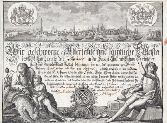 Handwerkskundschaft - 1 Bl. Handwerkskundschaft. Rostock. 1787.
