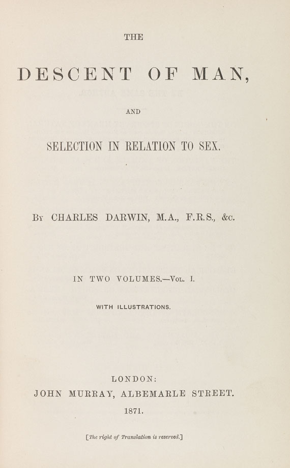 Charles Darwin - The descent of man. 1871. 2 Bde.. - Altre immagini