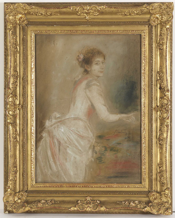 Franz von Lenbach - Porträt einer jungen Dame im weißen Kleid - Cornice