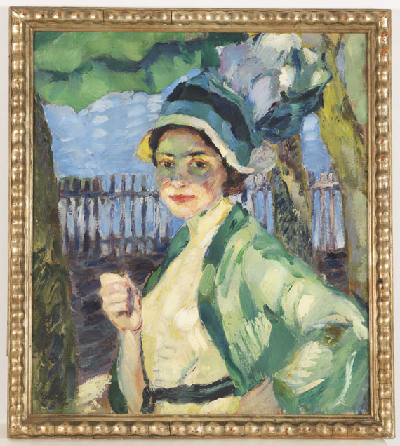 Leo Putz - Porträt einer Dame unter grünem Schirm (Frieda Blell) - Cornice