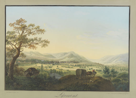 Johann Heinrich Bleuler - 2 Bll.: Ansichten von Bad Pyrmont (J. H. Bleuler). 1812. - Altre immagini