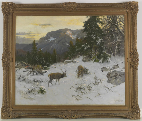 Josef Schmitzberger - Hirsche im winterlichen Gebirge - Cornice