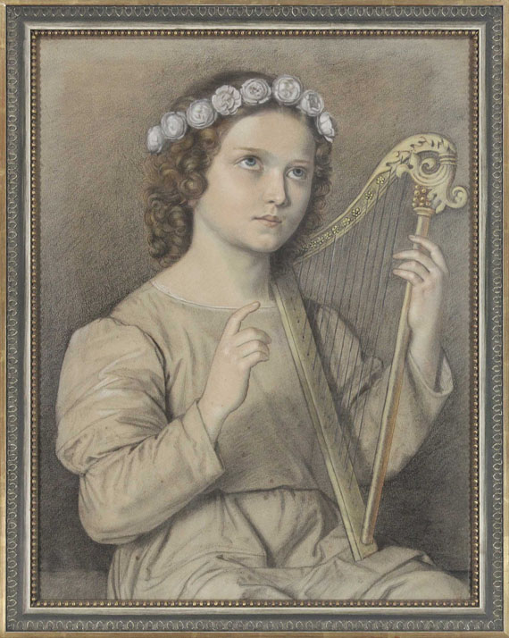 Marie Ellenrieder - Blumenbekränztes Mädchen mit Harfe (Heilige Cäcilie) - Cornice