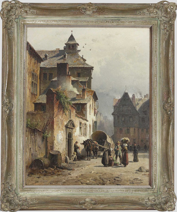 August Eduard Schliecker - Stadtansicht (Lüttich?) - Cornice