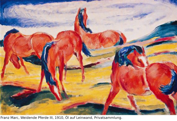 Franz Marc - Zwei Pferde. Verso: Zwei stehende Mädchenakte mit grünem Stein