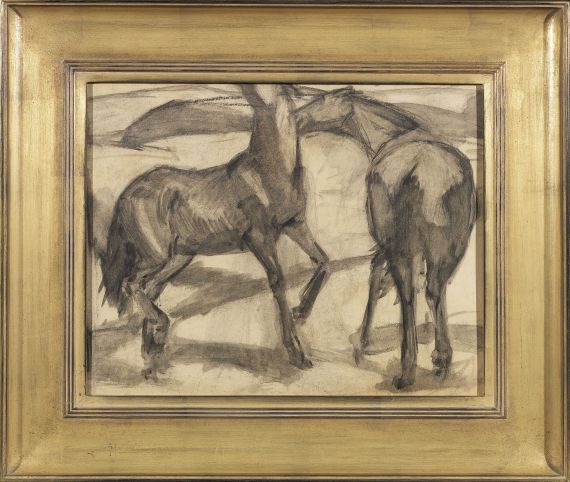 Marc - Zwei Pferde. Verso: Zwei stehende Mädchenakte mit grünem Stein