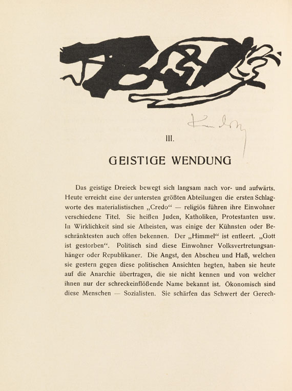 Wassily Kandinsky - Über das Geistige in der Kunst. 3. Aufl. Widmungs-Ex. mit sign. Holzschnitten