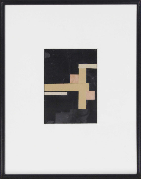 Walter Dexel - Entwurf zu II: Figuration in Weiß auf Schwarz mit zwei roten Quadraten - Cornice