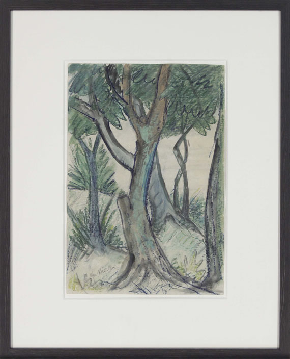Otto Mueller - Wald/Landschaft mit Bäumen im Vordergrund - Cornice