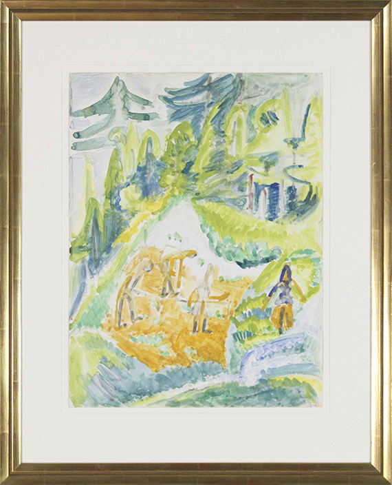 Ernst Ludwig Kirchner - Davoser Landschaft mit Bergbauern - Cornice